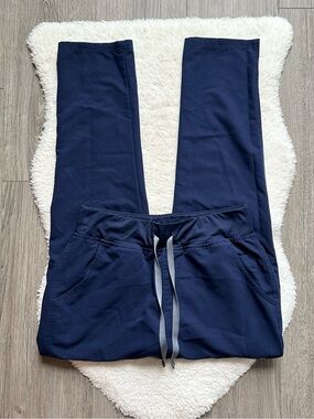 Figs Navy Blue Track Pants with Gray Drawstring